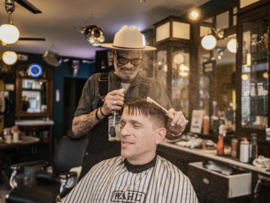 Vintage barbershop interior with classic barber chairs